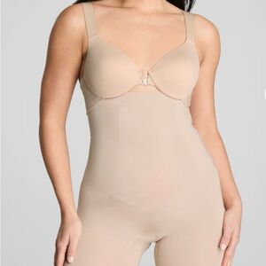 SPANX high-waist on-core mid thigh shirt in (soft nude).